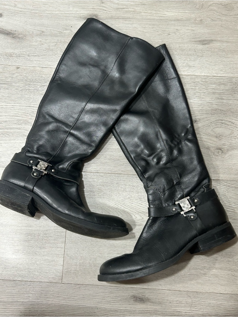Vince Camuto Farren Boots Black Solid Tall Knee Sz 8M Leather Womens